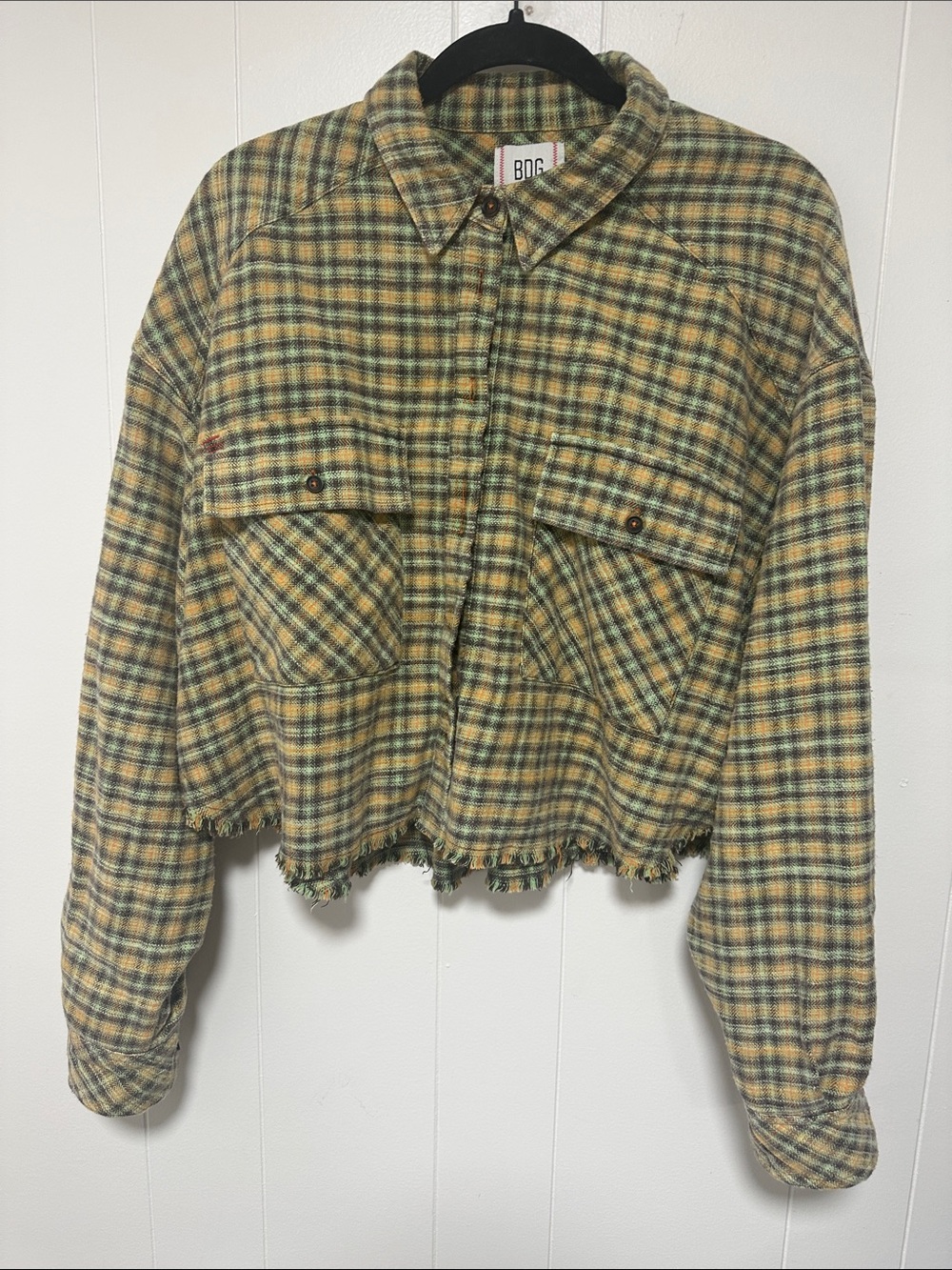 BDG Yellow Plaid Cropped Utility Jacket